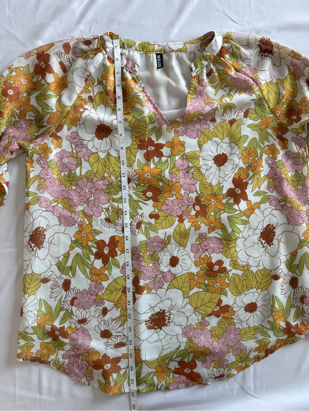 BYFBM Floral V-Neck Balloon Sleeve Blouse in Yellow & Orange - Picture 9 of 9